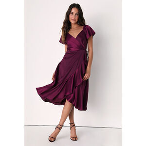 Lulus Serene Sight Plum Purple Midi Wrap Dress - Size L